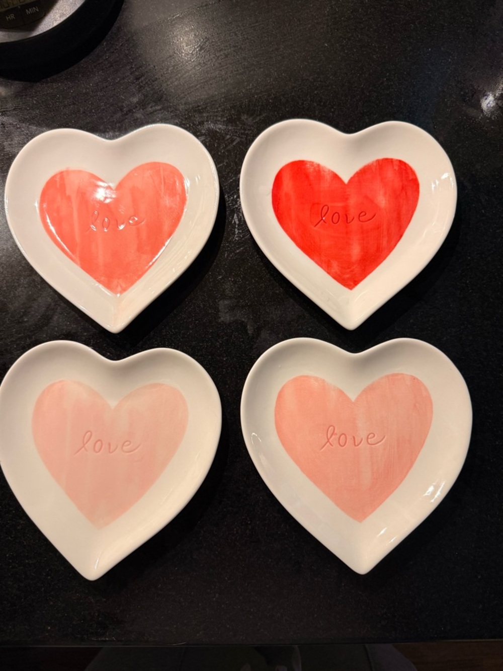 Pottery Barn S/4 Heart Shaped Appetizer Plates 5.6"